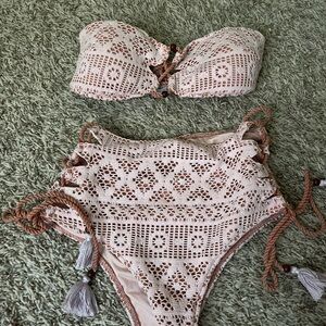 Victoria's Secret Cream and Brown Crochet Bikini